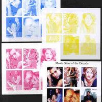 Somaliland 1999 Movie Stars of the Decade sheetlet containing set of 6 values (H Ford, Meg Ryan, Tom Cruise, etc) - the set of 4 imperf progressive proofs comprising 3 individual colours plus all 4-colour composite, unmounted mint