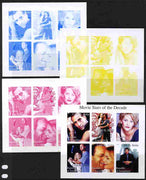 Somaliland 1999 Movie Stars of the Decade sheetlet containing set of 6 values (H Ford, Meg Ryan, Tom Cruise, etc) - the set of 4 imperf progressive proofs comprising 3 individual colours plus all 4-colour composite, unmounted mint