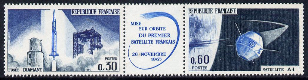 France 1965 Launch of First French Satellite se-tenant pair with label unmounted mint, SG 1697a