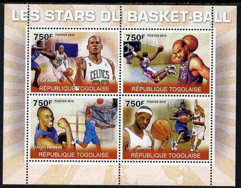 Togo 2010 Basketball Stars perf sheetlet containing 4 values unmounted mint Yvert 2260-63