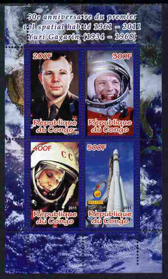 Congo 2011 50th Anniversary of First Man in Space - Yuri Gagarin perf sheetlet containing 4 values unmounted mint