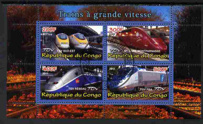 Congo 2011 High Speed Trains #1 perf sheetlet containing 4 values cto used