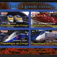 Congo 2011 High Speed Trains #1 imperf sheetlet containing 4 values unmounted mint