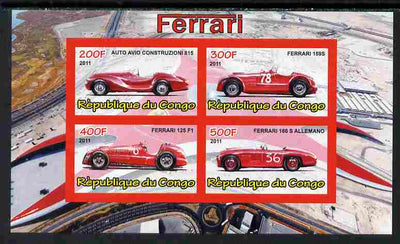 Congo 2011 Ferrari cars #1 imperf sheetlet containing 4 values unmounted mint