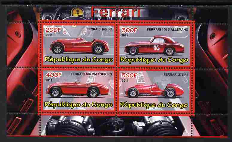 Congo 2011 Ferrari cars #3 perf sheetlet containing 4 values unmounted mint