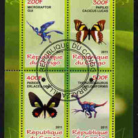 Congo 2011 Butterflies & Dinosaurs #1 perf sheetlet containing 4 values cto used