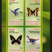 Congo 2011 Butterflies & Dinosaurs #1 perf sheetlet containing 4 values unmounted mint