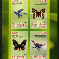 Congo 2011 Butterflies & Dinosaurs #1 imperf sheetlet containing 4 values unmounted mint