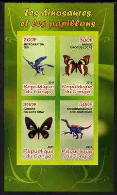 Congo 2011 Butterflies & Dinosaurs #1 imperf sheetlet containing 4 values unmounted mint