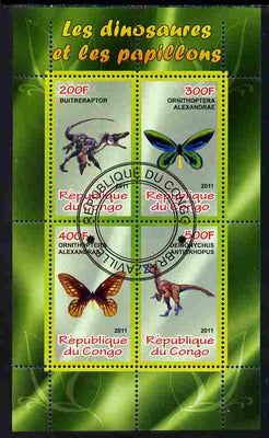 Congo 2011 Butterflies & Dinosaurs #2 perf sheetlet containing 4 values cto used
