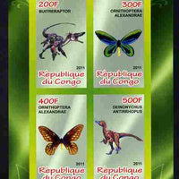 Congo 2011 Butterflies & Dinosaurs #2 imperf sheetlet containing 4 values unmounted mint