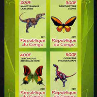 Congo 2011 Butterflies & Dinosaurs #3 imperf sheetlet containing 4 values unmounted mint
