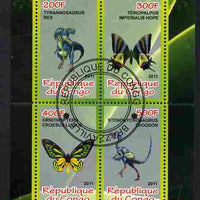 Congo 2011 Butterflies & Dinosaurs #4 perf sheetlet containing 4 values cto used