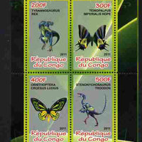 Congo 2011 Butterflies & Dinosaurs #4 perf sheetlet containing 4 values unmounted mint