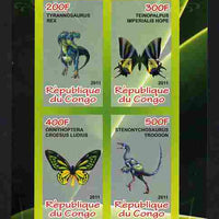 Congo 2011 Butterflies & Dinosaurs #4 imperf sheetlet containing 4 values unmounted mint