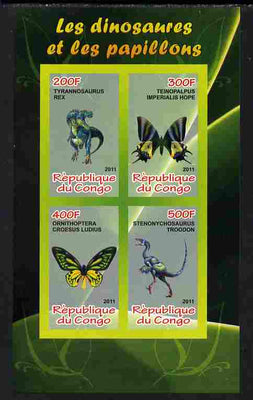 Congo 2011 Butterflies & Dinosaurs #4 imperf sheetlet containing 4 values unmounted mint