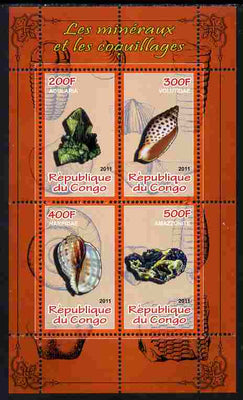 Congo 2011 Minerals & Sea Shells #1 perf sheetlet containing 4 values unmounted mint
