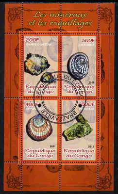 Congo 2011 Minerals & Sea Shells #2 perf sheetlet containing 4 values cto used