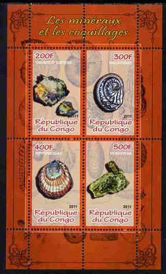 Congo 2011 Minerals & Sea Shells #2 perf sheetlet containing 4 values unmounted mint