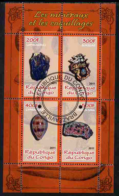 Congo 2011 Minerals & Sea Shells #3 perf sheetlet containing 4 values cto used