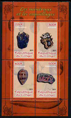 Congo 2011 Minerals & Sea Shells #3 perf sheetlet containing 4 values unmounted mint
