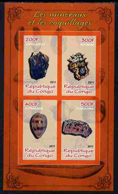 Congo 2011 Minerals & Sea Shells #3 imperf sheetlet containing 4 values unmounted mint