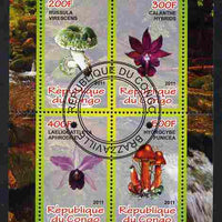 Congo 2011 Mushrooms & Orchids #3 perf sheetlet containing 4 values cto used