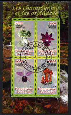 Congo 2011 Mushrooms & Orchids #3 perf sheetlet containing 4 values cto used