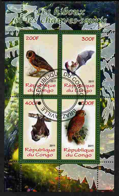 Congo 2011 Owls & Bats #1 perf sheetlet containing 4 values cto used