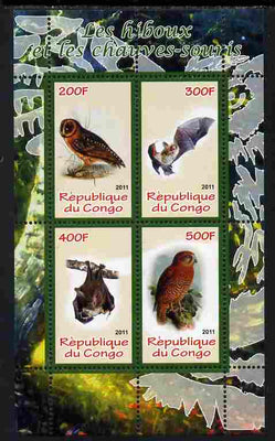 Congo 2011 Owls & Bats #1 perf sheetlet containing 4 values unmounted mint