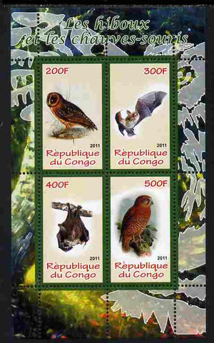 Congo 2011 Owls & Bats #1 perf sheetlet containing 4 values unmounted mint