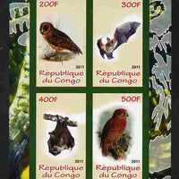 Congo 2011 Owls & Bats #1 imperf sheetlet containing 4 values unmounted mint