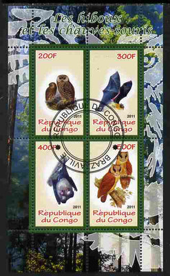 Congo 2011 Owls & Bats #2 perf sheetlet containing 4 values cto used