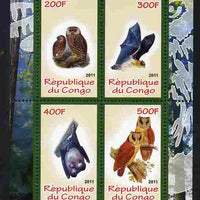 Congo 2011 Owls & Bats #2 perf sheetlet containing 4 values unmounted mint