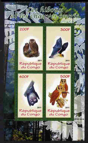 Congo 2011 Owls & Bats #2 perf sheetlet containing 4 values unmounted mint