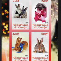 Congo 2011 Chinese New Year - Year of the Rabbit imperf sheetlet containing 4 values unmounted mint