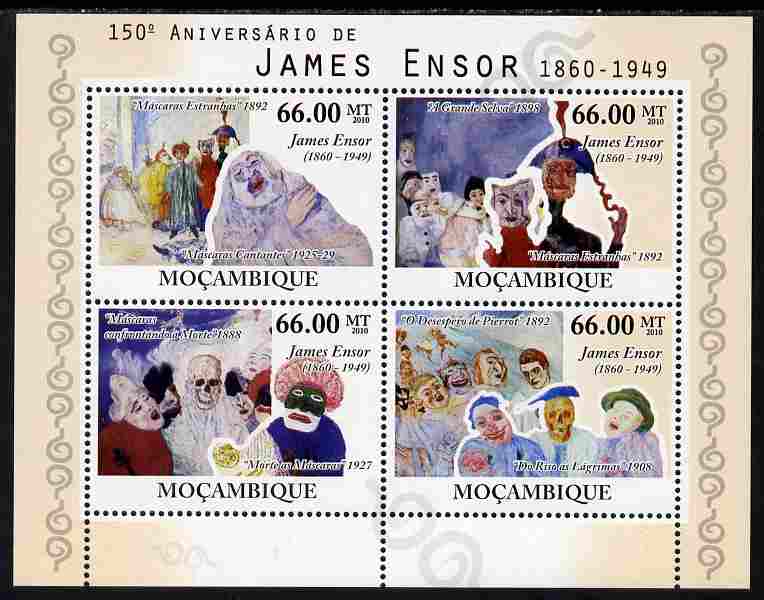 Mozambique 2010,150th Birth Anniversary of James Ensor perf sheetlet containing 4 values unmounted mint