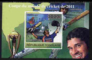 Togo 2011 Cricket World Cup imperf souvenir sheet unmounted mint. Note this item is privately produced and is offered purely on its thematic appeal