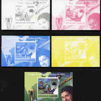 Togo 2011 Cricket World Cup souvenir sheet - the set of 5 imperf progressive proofs comprising the 4 individual colours plus all 4-colour composite, unmounted mint