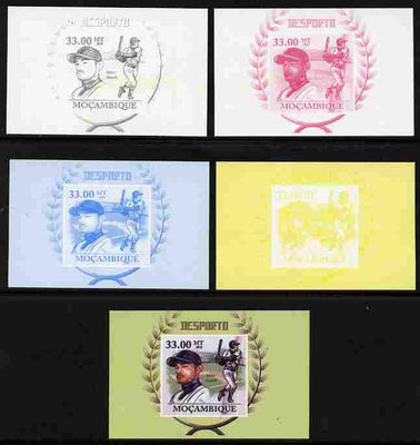 Mozambique 2011 Ichiro Suzuki (baseball) souvenir sheet - the set of 5 imperf progressive proofs comprising the 4 individual colours plus all 4-colour composite, unmounted mint