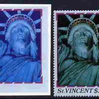 St Vincent 1986 Statue of Liberty Centenary $2.50 die proof in red and blue only on plastic (Cromalin) card ex archives complete with issued perf stamp as SG 1042