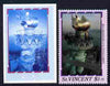 St Vincent 1986 Statue of Liberty Centenary $1.75 die proof in red and blue only on plastic (Cromalin) card ex archives complete with issued perf stamp as SG 1040