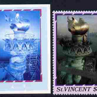 St Vincent 1986 Statue of Liberty Centenary $1.75 die proof in red and blue only on plastic (Cromalin) card ex archives complete with issued perf stamp as SG 1040