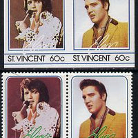 St Vincent 1985 Elvis Presley (Leaders of the World) 60c imperf se-tenant reprint proof pair in 5 colours only (green & silver omitted) plus normal perf pair unmounted mint, as SG 921a