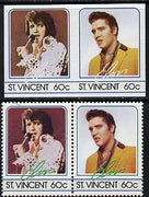 St Vincent 1985 Elvis Presley (Leaders of the World) 60c imperf se-tenant reprint proof pair in 5 colours only (green & silver omitted) plus normal perf pair unmounted mint, as SG 921a