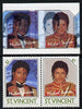 St Vincent 1985 Michael Jackson (Leaders of the World) $2 imperf se-tenant proof pair in 4 colours only - the blue & black shifted 7mm to the left (green & silver omitted) with normal perf pair (as SG 944a) unmounted mint