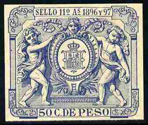 Cinderella - Spain 1896 label in blue imperforate on gummed paper