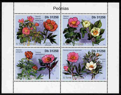 St Thomas & Prince Islands 2011 Peony Flowers perf sheetlet containing 4 values unmounted mint
