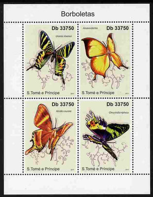 St Thomas & Prince Islands 2011 Butterflies perf sheetlet containing 4 values unmounted mint