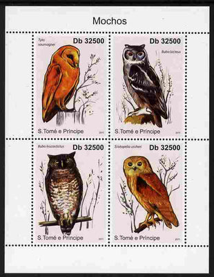 St Thomas & Prince Islands 2011 Owls perf sheetlet containing 4 values unmounted mint